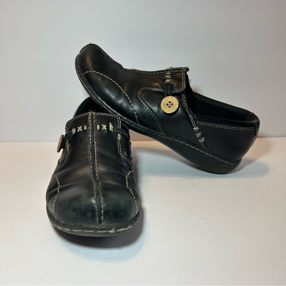 Clarks Womens Un Loop  Brown Leather Loafers Slip On Comfort Shoes‎ Size 6